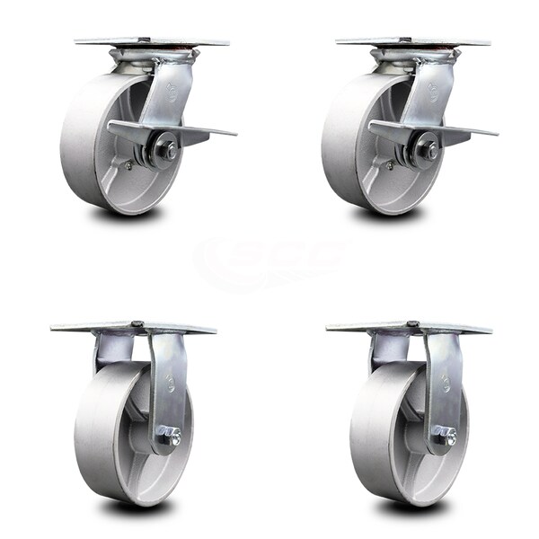 6 Inch Semi Steel Caster Set with Ball Bearing 2 Brakes and 2 Rigid SCC